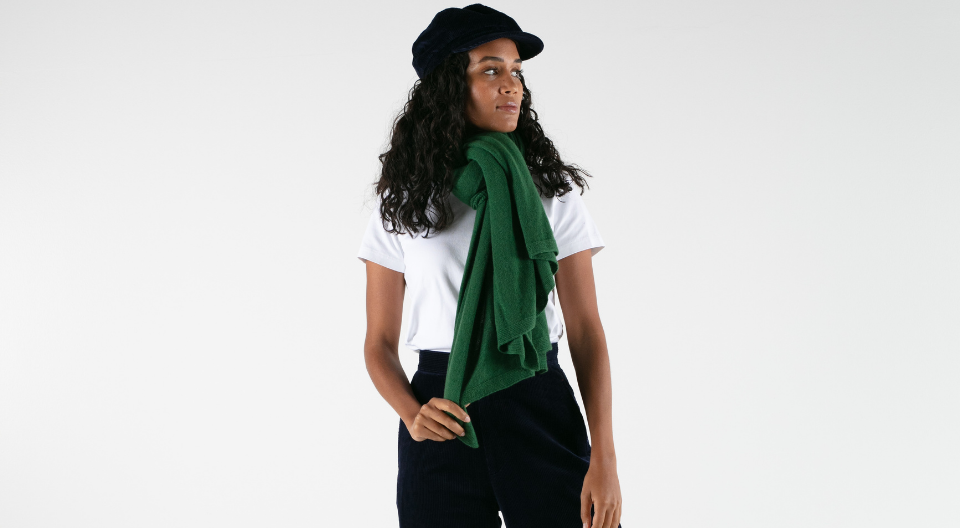 100 per cent cashmere wrap knitted in a stunning shade of dark green