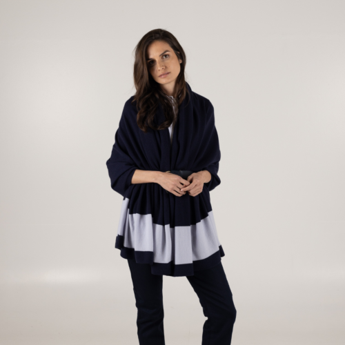 Breton Stripe Navy and Blue Cashmere Wrap