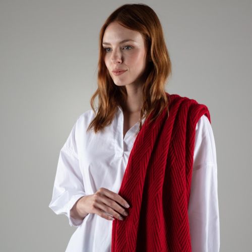 Lattice cardinal red cashmere blanket wrap