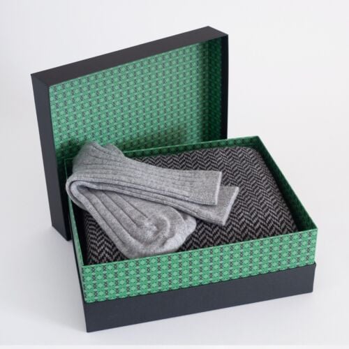 Winter Hawk Men's Grey Cashmere Scarf and Socks Set