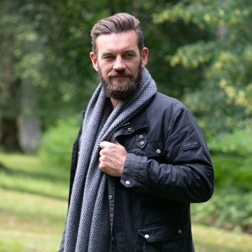 Herringbone Hawk Grey Cashmere Scarf