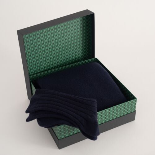 Winter Heron Men's Navy Cashmere Scarf and Bed Socks