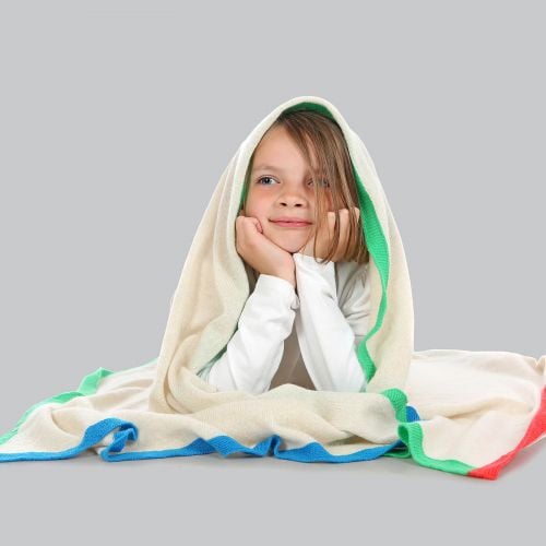 Childrens Hiccup Blue Green Red Cashmere wrap