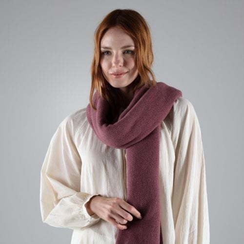 Moss stitch Letty rose pink cashmere blanket wrap