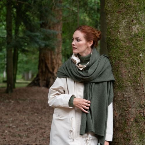Loden Khaki Green Cashmere Wrap