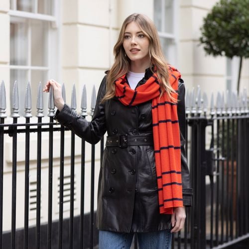 Mini Ahoy Orange Stripe Cashmere Scarf