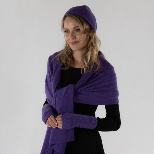 Ultimate Cocoon Women's Purple Cashmere Wrap and Accessories Set
