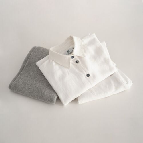 North Star White Linen Loungewear and Grey Cashmere Wrap Set