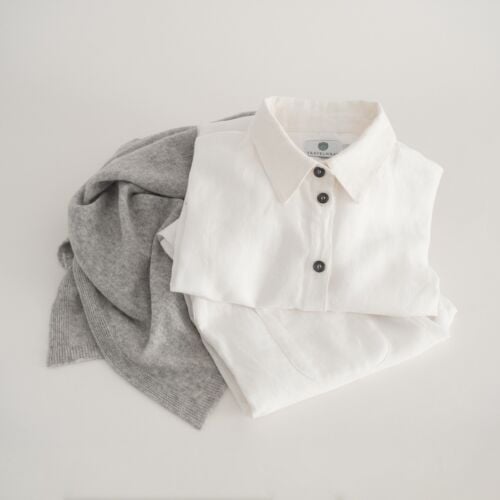 North Star White Linen Loungewear and Grey Cashmere Wrap Set