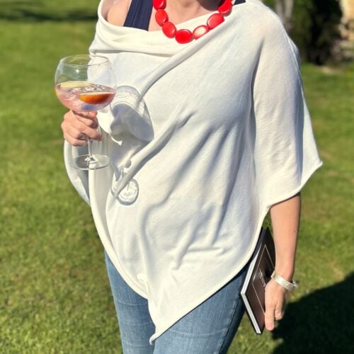 Teviot Pearl White Merino Poncho