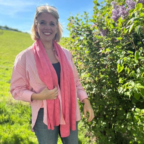 Lilliesleaf Summer Rose Pink Silk & Cashmere Pointelle Scarf