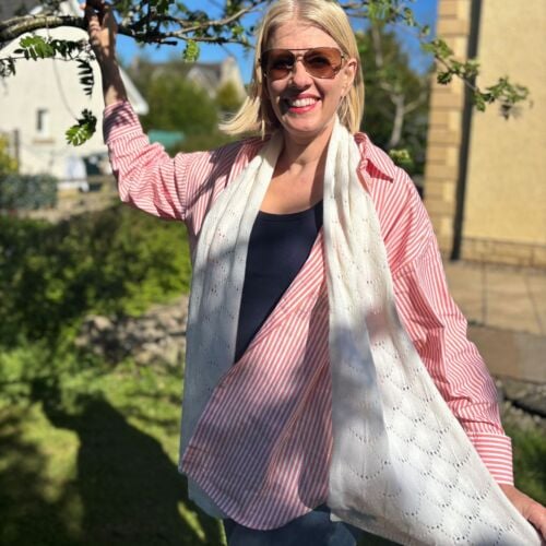 Lilliesleaf Chalk White Silk & Cashmere Pointelle Scarf