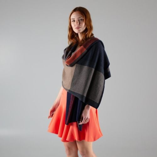 Rothko Navy/orange cashmere blanket wrap 