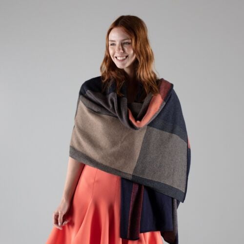 Rothko Navy/orange cashmere blanket wrap 