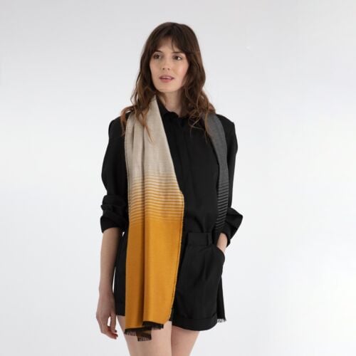 Skye Grey and Yellow Ombre Cashmere/Silk Woven Scarf