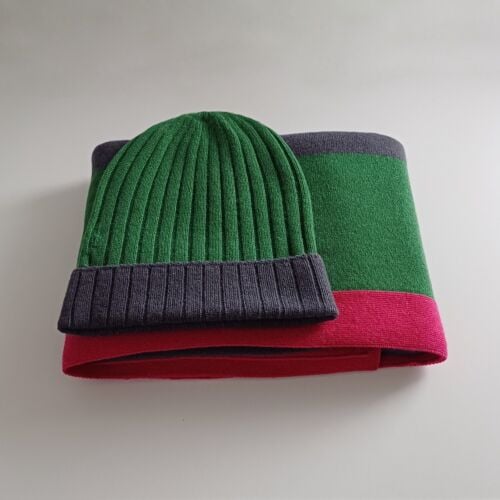 Glowing Green Tobermory Cashmere Wrap and Green Beanie Set