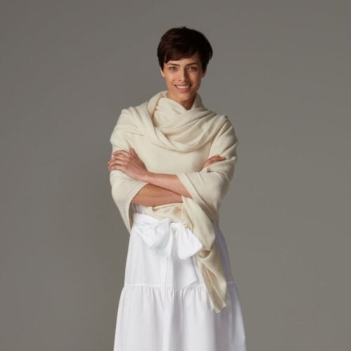 Peony Antique White Cashmere Wrap