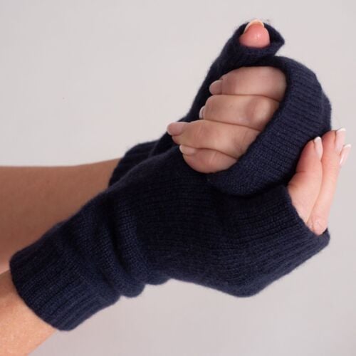 Braemar Navy Cashmere Fingerless Gloves