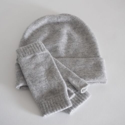 Winter Warmer Women's Grey Cashmere Hat and Gloves Set