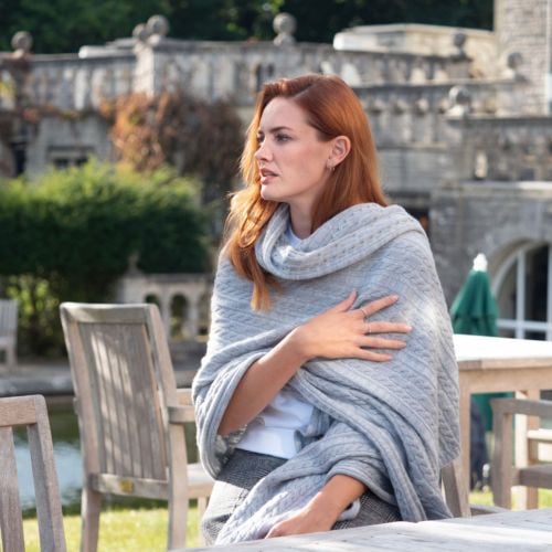 Cable Vintage Lace Grey Blanket Wrap