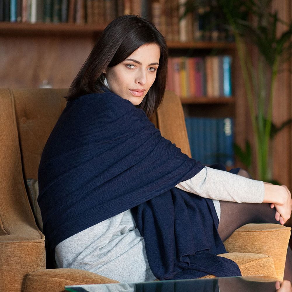 Navy Cashmere Wrap Shawl from the Travelwrap Company