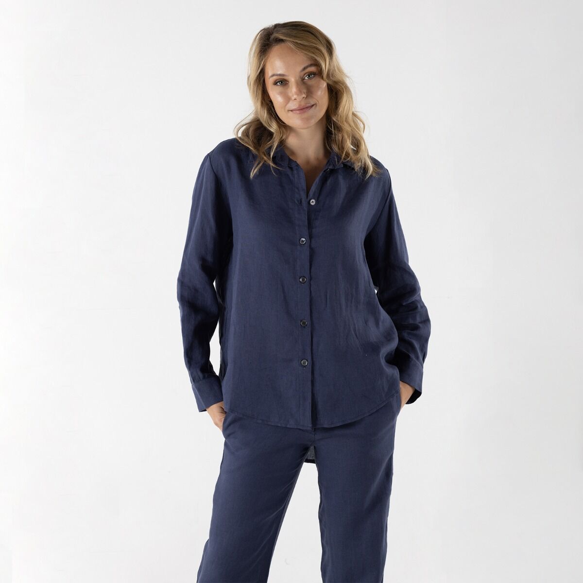 Connswater Navy Linen Loungewear Shirt | The Travelwrap Company