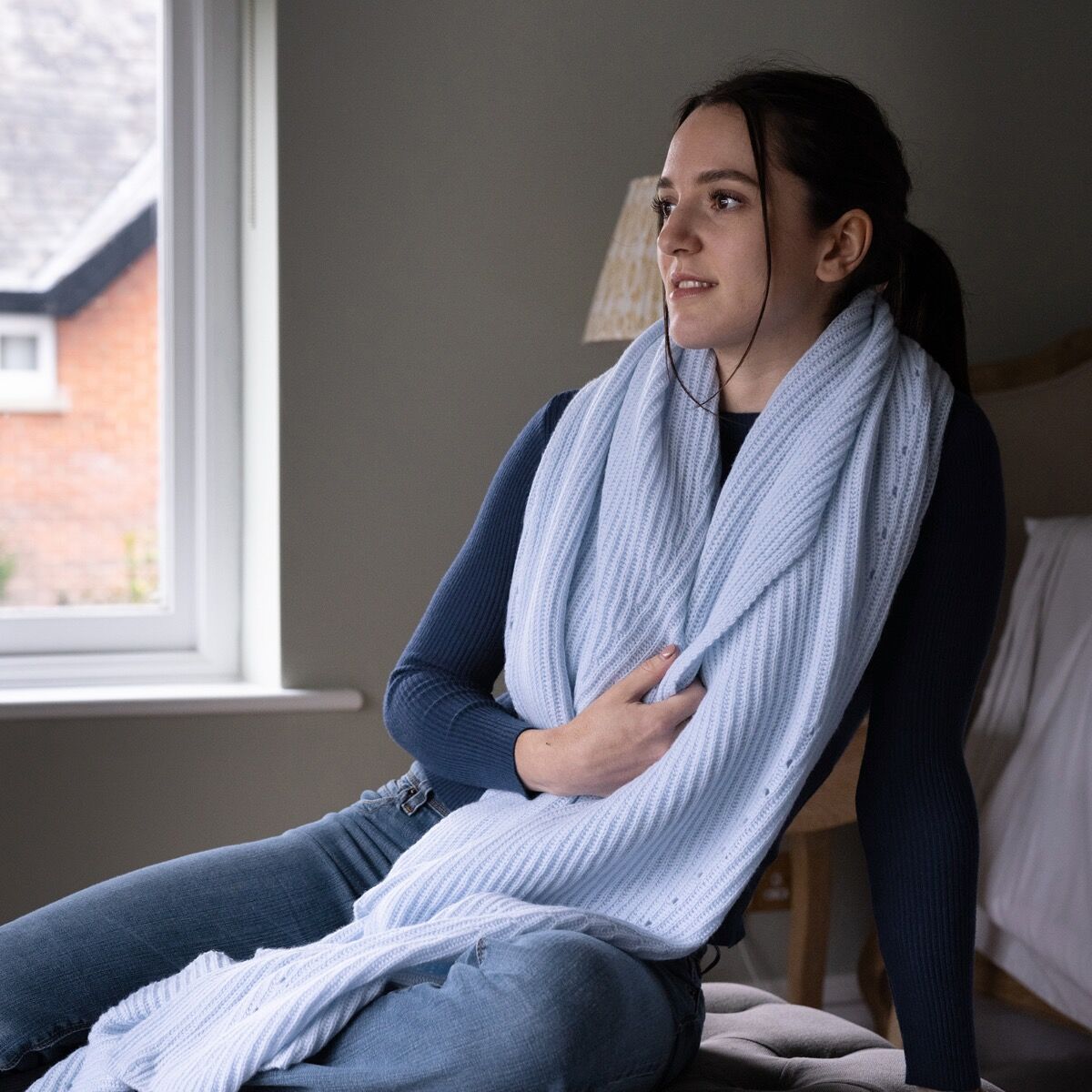 Portree Pale Blue Cashmere Ribbed Blanket Throw The Travelwrap Company