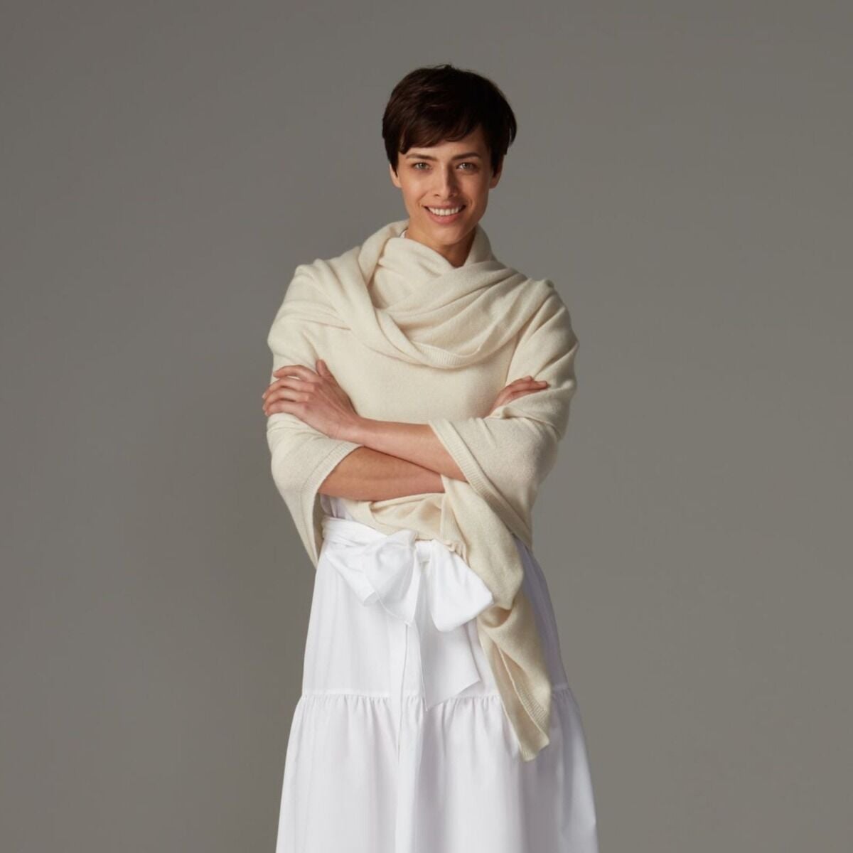 Classic Peony Antique White Cashmere Wrap Shawl from the Travelwrap Company