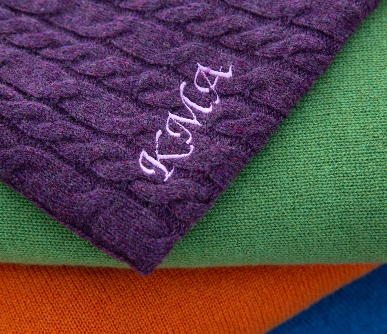orange blue and green monogrammed cashmere shawls travel wraps blanket scarves gifts